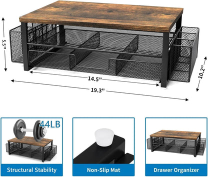 Monitor Stand Riser, Desk Organizer with Drawer and Pen Holder, 2-Tier Computer Stand, Office Desk Accessories, Office Organization (Wood)