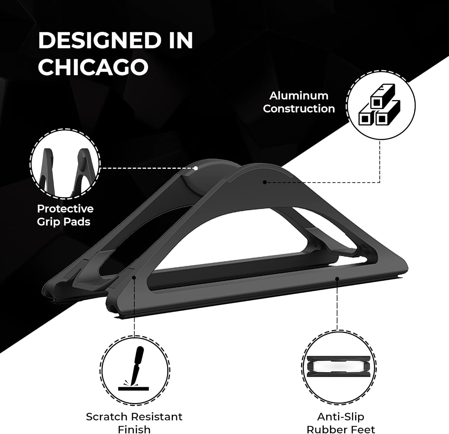 Vertical Laptop Stand for Desks in Matte Black, Upright Adjustable Holder to Dock Apple Macbook, Macbook Pro, and Other Laptops to Organize Work & Home Office, Automatic Grip
