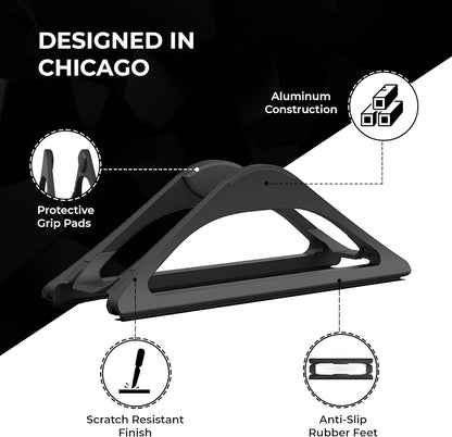 Vertical Laptop Stand for Desks in Matte Black, Upright Adjustable Holder to Dock Apple Macbook, Macbook Pro, and Other Laptops to Organize Work & Home Office, Automatic Grip