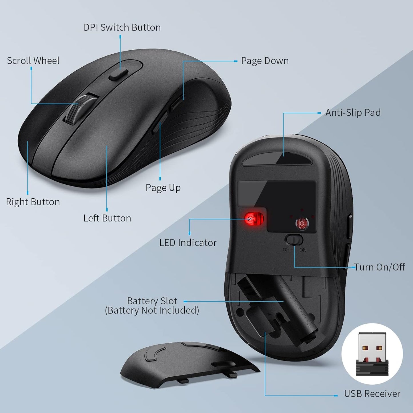Wireless Keyboard and Mouse Combo,  2.4G Ergonomic Wireless Computer Keyboard with Phone Tablet Holder, Silent Mouse with 6 Button, Compatible with Macbook, Windows (Black)