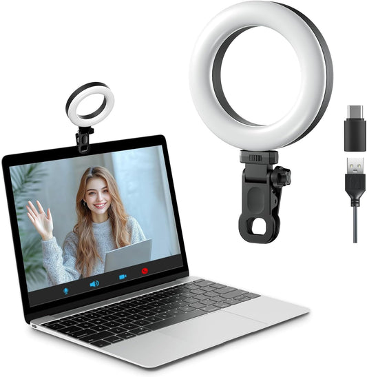 Clip-On Ring Light for Laptop Computer, Universal Phone/Tablet/Webcam Mount - Portable LED Light for Zoom Meetings, Live Streaming, Content Creation/Video Recording/Tiktok
