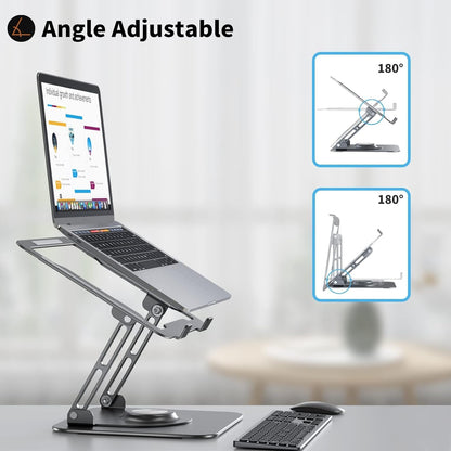 Laptop Stand for Desk, Adjustable Computer Stand with 360° Rotating Base, Ergonomic Laptop Riser for Collaborative Work, Foldable & Portable Laptop Stand, Fits for All 10-16" Laptops