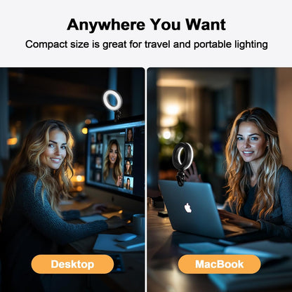 Clip-On Ring Light for Laptop Computer, Universal Phone/Tablet/Webcam Mount - Portable LED Light for Zoom Meetings, Live Streaming, Content Creation/Video Recording/Tiktok