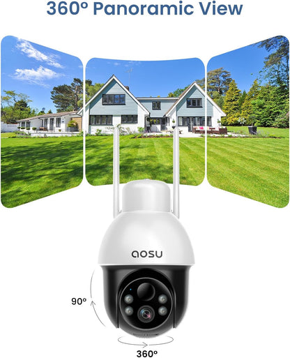 Solar Camera Security Outdoor - Security Cameras Wireless Outdoor with 360° Panoramic View, Human Auto Tracking, 2K Night Vision, Compatible with Alexa/Google Assistant (2 Pack)