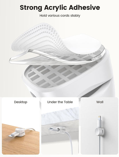 8Pack Cord Organizer [1S Lock] Spring Cable Management Clips -  Desk Cord Holder, Adhesive Cute round Cable Clip, Phone Charger Wire Organizer Keeper for Nightstand Car Office Accessory, White
