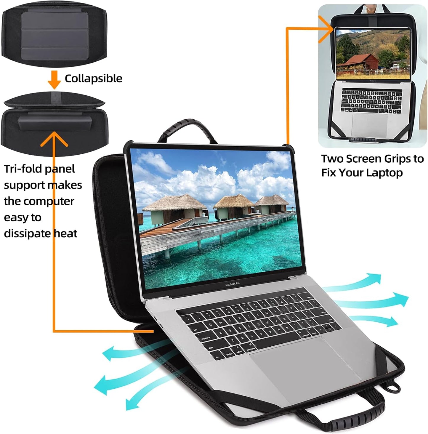14.2-15.6 Inch Laptop Case Hard Shell, Protective Laptop Carrying Case with Stand for Heat Dissipation
