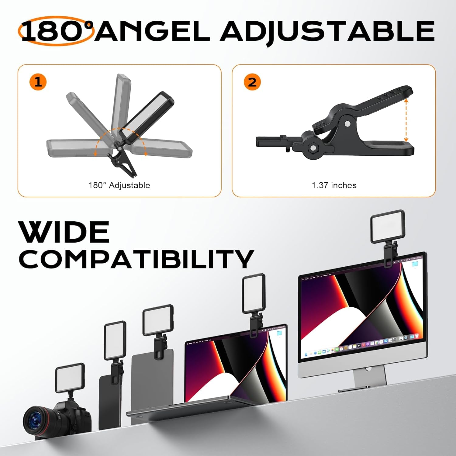 Rechargeable Soft Selfie Light for Phone, Camera, Laptop, 4-14H Battery Portable LED Light for Pictures, Phone Light Clip for Selfie, Vlog, Tiktok, Makeup, Video Conference Black