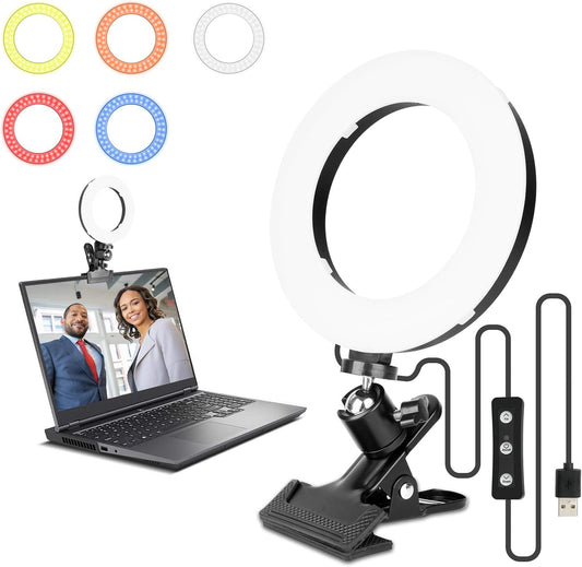 Video Conference Lighting, Ring Light Clip on Computer Monitor Laptop Phone with 5 Color Filters and 11 Level Brightness for Live Streaming Remote Work Video Recording Selfie