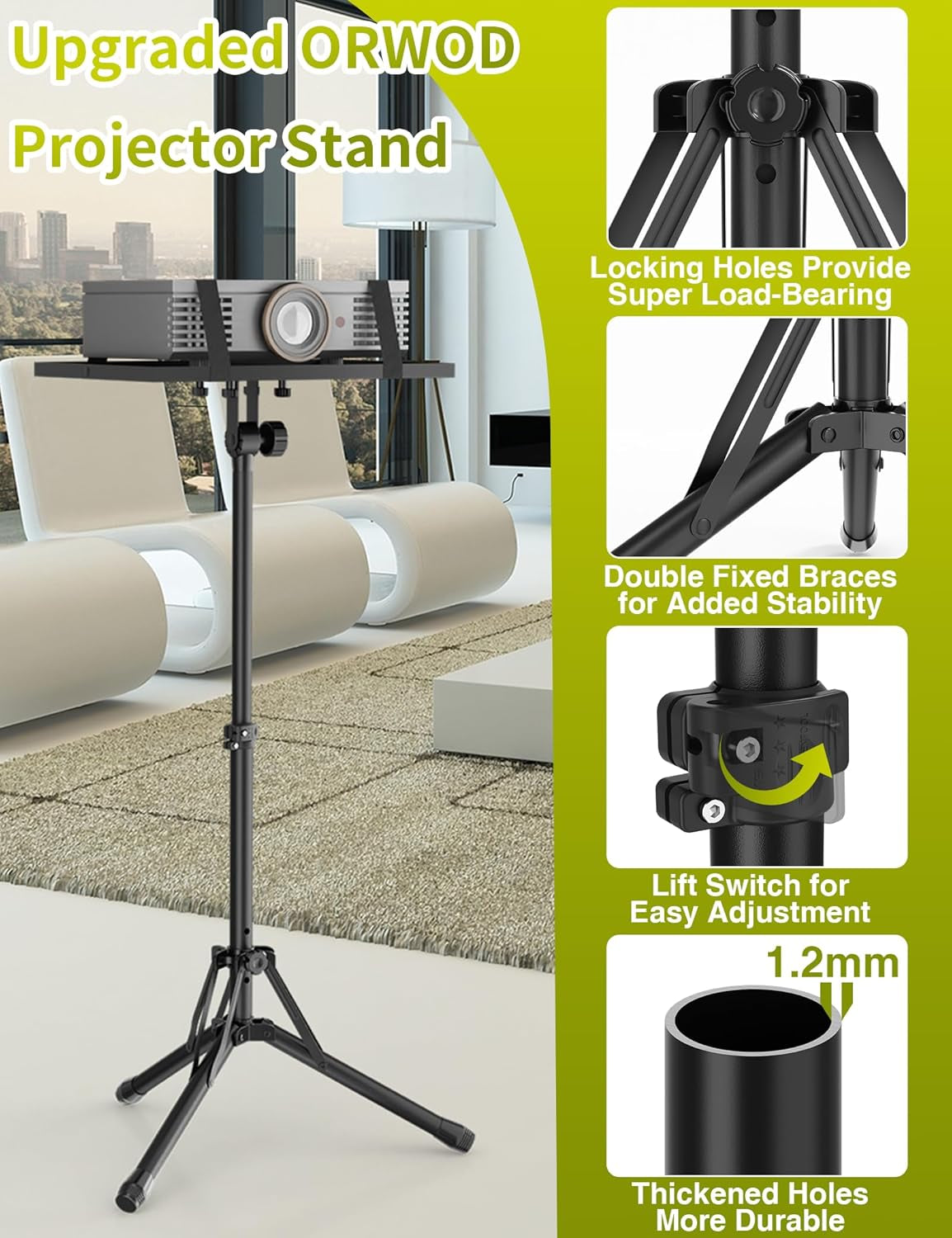 Projector Stand Tripod Adjustable from 26" to 38", Foldable Laptop Floor Stand with Lift Switch, Tripod for Projector with Carry Bag,Portable Podium Stand for Office, Home,Stage, Studio, Dj Racks
