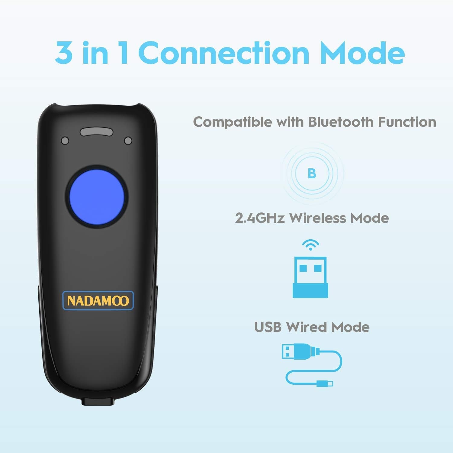 Wireless Barcode Scanner Compatible with Bluetooth, with Charging Dock, Portable USB 1D Bar Code Scanner for Inventory, 2.4G Wireless & Wired Barcode Reader for Tablet Iphone Ipad Android Ios