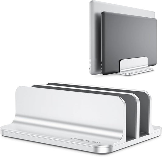 [Updated Dock Version Vertical Laptop Stand, Double Desktop Stand Holder with Adjustable Dock (Up to 17.3 Inch), Fits All Macbook/Surface/Samsung/Hp/Dell/Chrome Book (Silver)