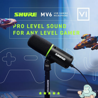 MV6 Gaming Microphone, Dynamic USB PC Mic for Video Games & Streaming - Desktop Stand, Background Noise Cancellation, Tap-To-Mute & 3.5Mm Output for Real-Time Headphone Monitoring