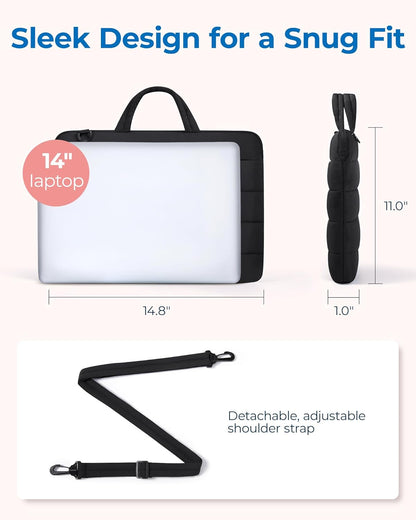 13-14 Inch Laptop Bag, Puffy Cute Laptop Case Sleeve with Handle for Women, Portable Macbook Air/Pro 13 Inch Case Sleeve with Strap, Black