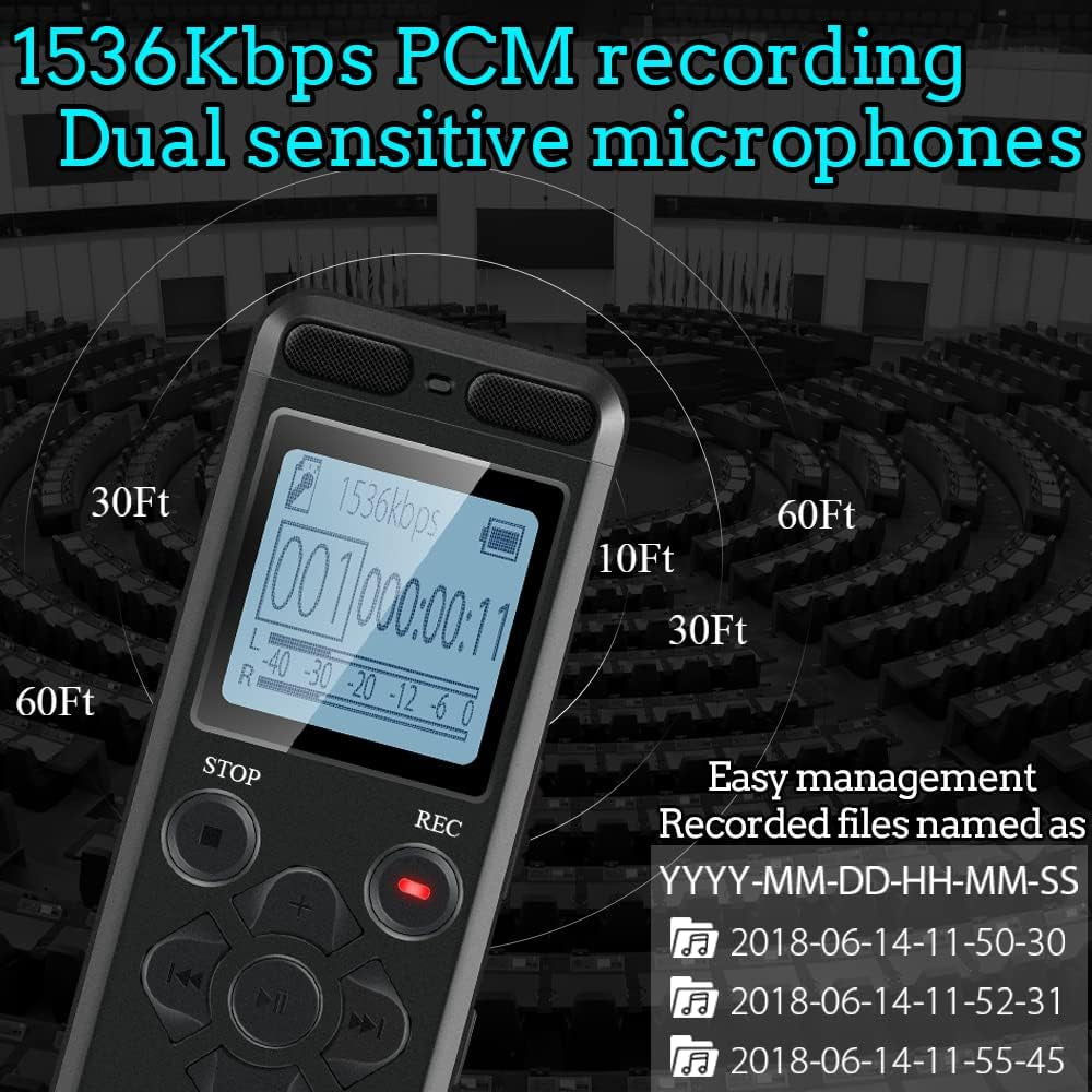 136GB Digital Voice Recorder Voice Activated Recorder for Lectures Meetings -  9860 Hours Sound Audio Recorder Dictaphone Recording Device with Playback,Mp3 Player,Password,Variable Speed.
