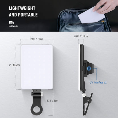 Basic Selfie Light with Front & Back Phone Clip, 60 LED 2000Mah Rechargeable CRI 95+, 3 Light Modes, Portable Clip on Light for Phone/Tablet/Laptop, Zoom Call Tiktok Video Fill Light - NL-60AI