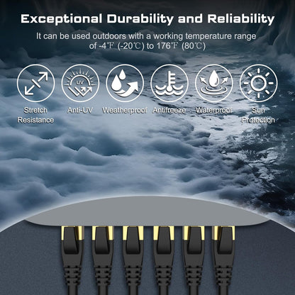 Cat8 Ethernet Cable, Outdoor&Indoor, 6FT Heavy Duty High Speed 26AWG, 2000Mhz with Gold Plated RJ45 Connector, Weatherproof F/FTP UV Resistant for Router, Modem, PC, Gaming