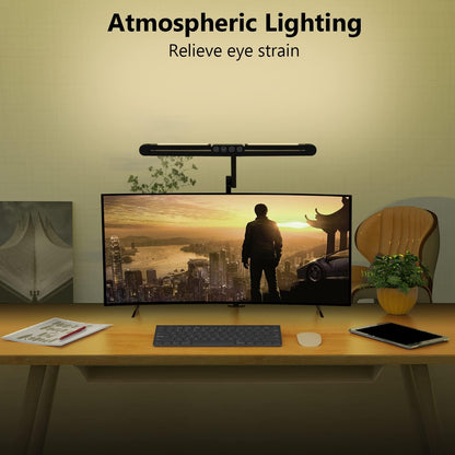 Led Desk Lamp with Clamp, Architect Desk Lamp for Home Office with Atmosphere Lighting, 24W Ultra Bright Auto Dimming Computer Light Stepless Dimming and Tempering LED Table Light