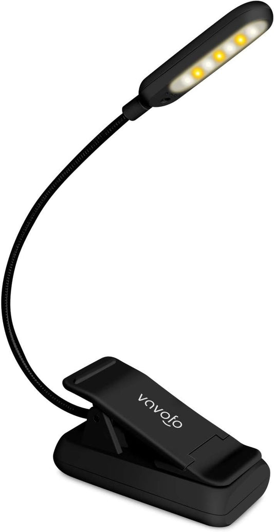 Rechargeable Reading Light, 7 Leds with 9 Color Temperature 9 Brightness Levels Clip on Book Light for Reading in Bed with Power Indicator for Bookworms (Black)