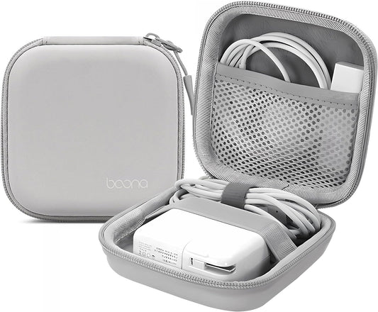 Charger Case for Macbook, 4.4"X4.4" Small Charger Organizer, Portable Pouch Travel Storage for Laptop Accessories, Waterproof for Magic Mouse, Power Bank,Charging Cords(Grey-Pu)