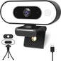 Webcam with Ring Light - Plug and Play, Privacy Cover and Tripod Included, 1080P Full HD Pro Streaming Web Camera with Microphone, USB Computer Camera for PC Mac Laptop Desktop