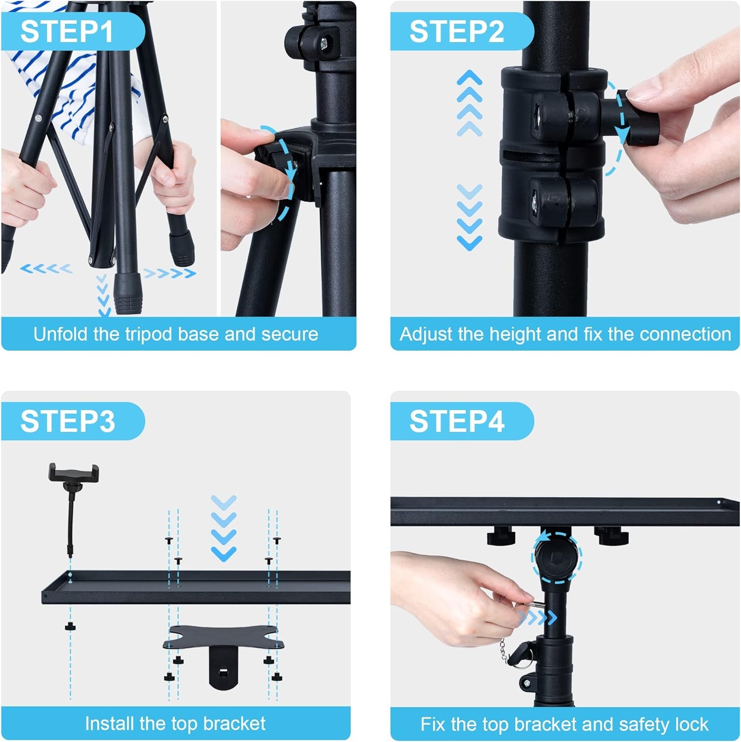 Projector Stand Tripod from 23" to 46", Laptop Tripod Stand Height Adjustable with Gooseneck Phone Holder, Laptop Floor Stand for Office, Home, Stage, Studio, DJ Racks Holder Mount