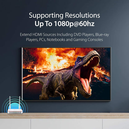 Wireless Display HDMI Extender Full HD 1080P 60Fps Transmitter and Receiver with IR Remote Control, 200Ft Transmission, Ultra-Low Latency, for Home/Office/Church (JVAW53)