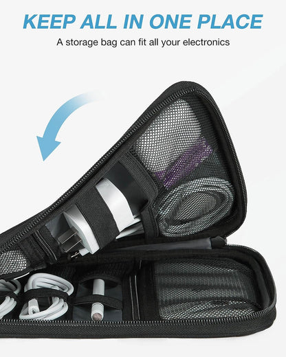Electronics Travel Organizer Case, Tech Accessories Cord Storage Bag for Phone, Power Bank, SD Card, Cables, Black
