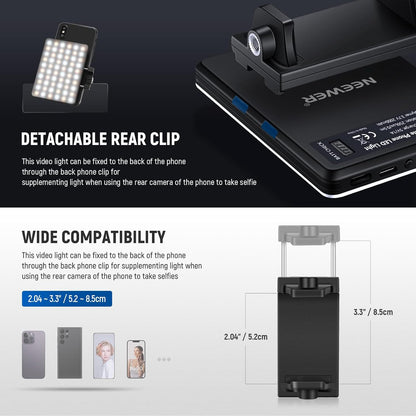 Basic Selfie Light with Front & Back Phone Clip, 60 LED 2000Mah Rechargeable CRI 95+, 3 Light Modes, Portable Clip on Light for Phone/Tablet/Laptop, Zoom Call Tiktok Video Fill Light - NL-60AI
