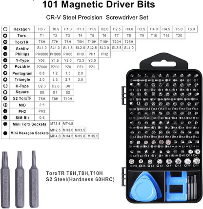 Precision Screwdriver Sets 124-Piece Computer Tool Kit with 101 Bits Magnetic, Electronics Repair Tool Kit for Iphone, Macbook, Laptop, PC, Tablet, PS4, Xbox, Nintendo, Game Console