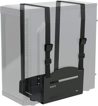 Universal PC Wall Mount, Adjustable Steel Bracket, Computer Case, Open Frame CPU Strap Holder, Black, MOUNT-PC03V