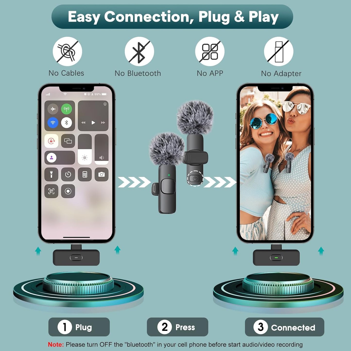 Professional Wireless Lavalier Lapel Microphone for Iphone, Ipad - Cordless Omnidirectional Condenser Recording Mic for Interview Video Podcast Vlog Youtube