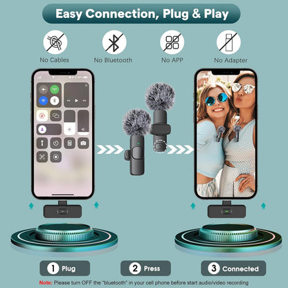 Professional Wireless Lavalier Lapel Microphone for Iphone, Ipad - Cordless Omnidirectional Condenser Recording Mic for Interview Video Podcast Vlog Youtube