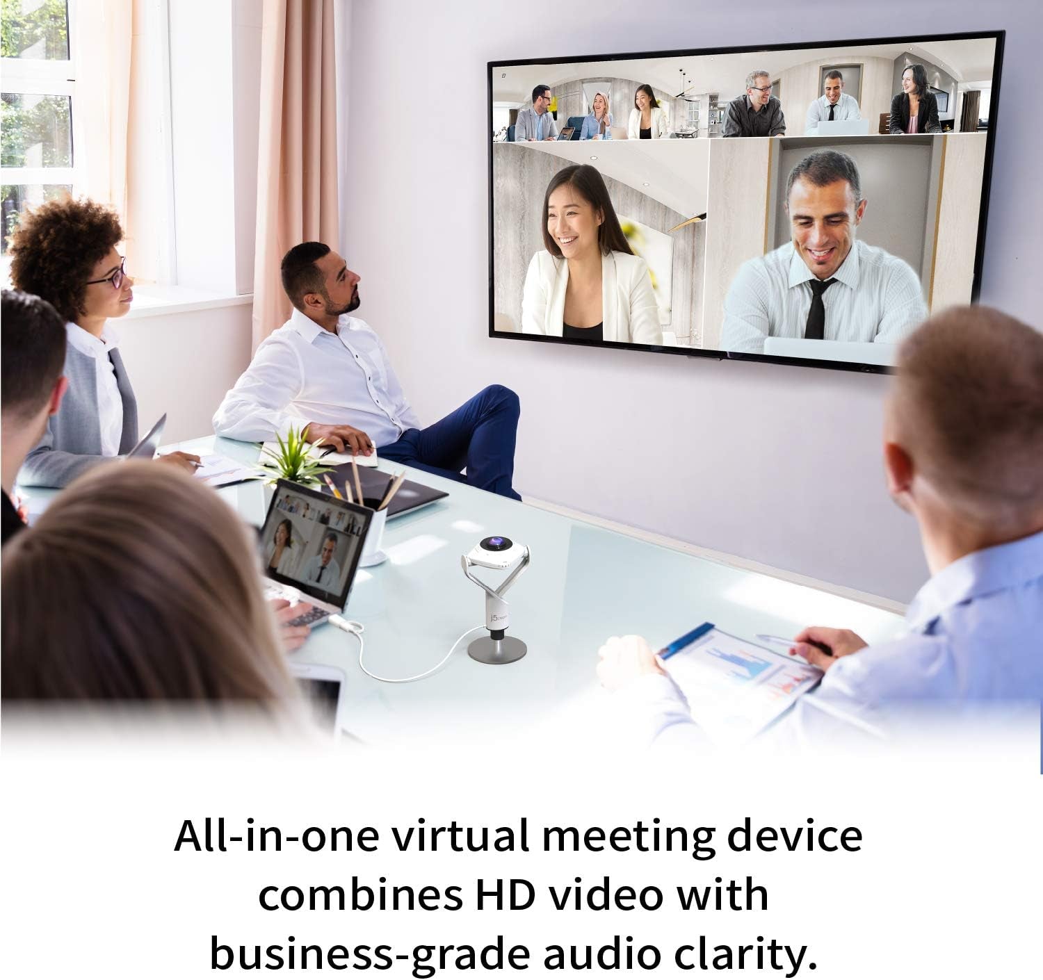 360 Degree All around Meeting Webcam - 1080P HD Video Conference Camera with High Fidelity Microphone, USB-C | for Video Conferencing, Online Classes, and Collaboration (JVCU360)