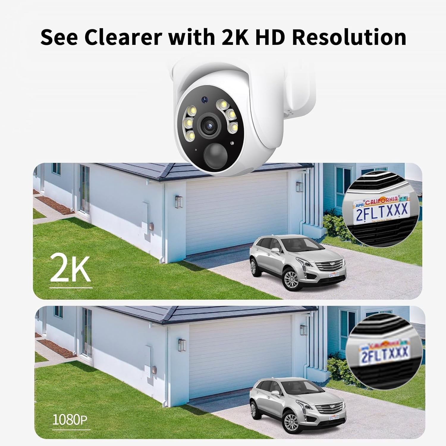 2K Solar Security Cameras Wireless Outdoor, 2 Pack 360° View Pan/Tilt Wifi Security Camera outside with Color Night Vision,Easy to Install, PIR Alarm, 2-Way Audio
