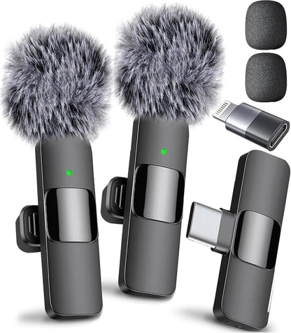 (Newest Model), Wireless Microphone for Iphone, Ipad, Android, Lavalier Microphone for Video Recording - 2 Pack Iphone Mic Crystal Clear Recording with USB-C for Podcast, ASMR