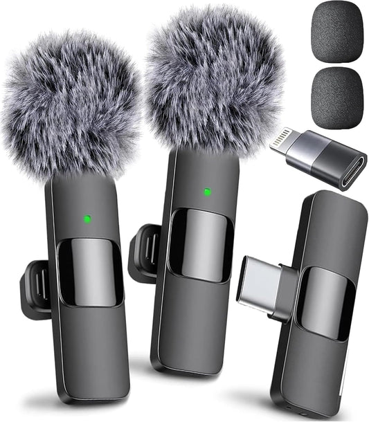 (Newest Model), Wireless Microphone for Iphone, Ipad, Android, Lavalier Microphone for Video Recording - 2 Pack Iphone Mic Crystal Clear Recording with USB-C for Podcast, ASMR