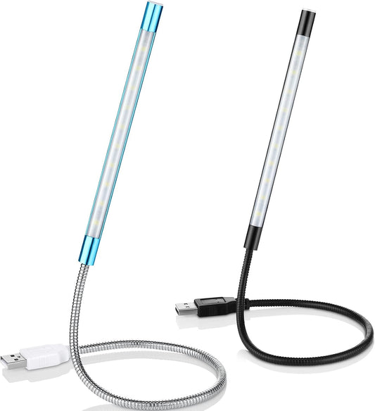2 Pieces USB LED Light for Laptop Keyboard Light Gooseneck Computer Lamp Flexible Stick Dimmable LED Lamp Touch Switch for Reading Book(Black, Blue)