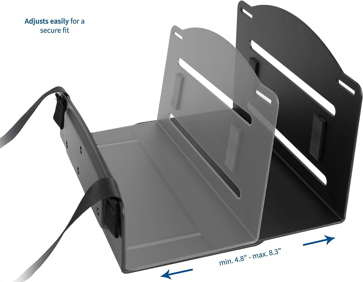 Universal PC Wall Mount, Adjustable Steel Bracket, Computer Case, Open Frame CPU Strap Holder, Black, MOUNT-PC03V