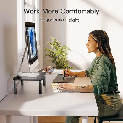 Monitor Stand, Monitor Stand Riser 3 Height Adjustable, Monitor Riser with Airflow Vents, Laptop Stand for Desk, Laptop Riser, Desk Organizer for Monitor, 15.6" Laptop, PC, Printer