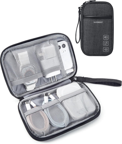Cord Organizer Travel Cable Organizer Bag Tech Electronic Organizer Travel Case, Travel Essentials for Charger, Cable, Phone, Flash Drive, Single Layer - Black
