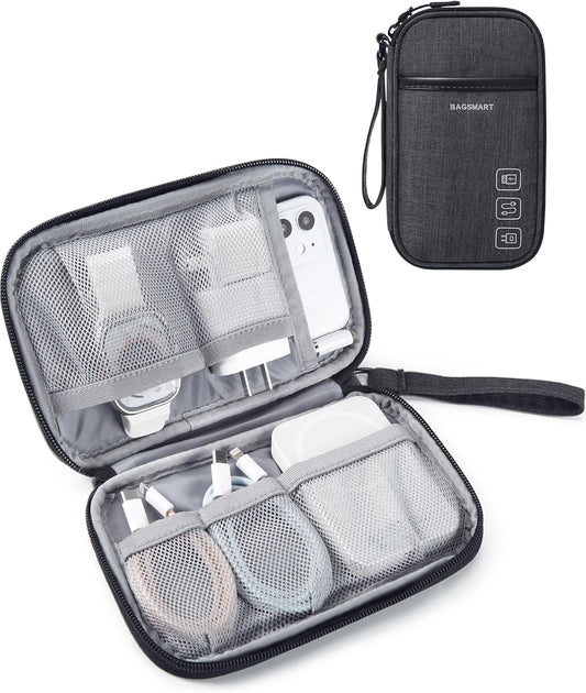 Cord Organizer Travel Cable Organizer Bag Tech Electronic Organizer Travel Case, Travel Essentials for Charger, Cable, Phone, Flash Drive, Single Layer - Black