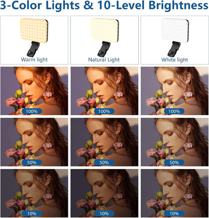 60 LED Portable Selfie Light Video Conference Lighting with Clip & Camera Tripod Adapter Rechargeable 2200Mah CRI 97+, 3 Light Modes for Phone Iphone Webcam Laptop Photo Makeup