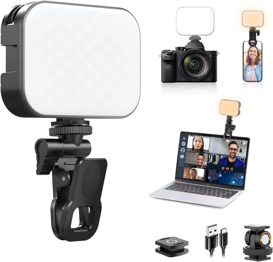 VL100X Selfie Light, Clip LED Light Panel for Phone/Laptop/Tablet/Computer, Bi-Color Portable Clip Camera Light with Dimmable 2500-6500K with 2000Mah Battery for Video Conference/Picture