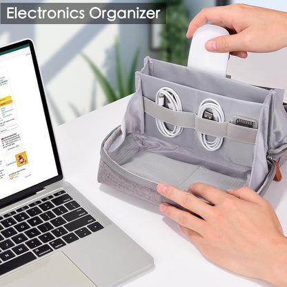Electronics Organizer Travel Pouch - Perfect Accessory Bag for Electronics, Macbook Charger & Cords, Cables, Hard Drive (Light Grey-Brown)