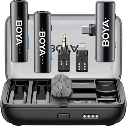 LINK 2 Wireless Lavalier Microphone for Iphone Camera Android, Mini Lapel Micophone Wireless, 48 Khz 24 Bit, 6Mm Mic, 1000Ft, 30H Use, Noise Cancelling, Clip on Mic Usb-C/Lightning/3.5Mm TRS