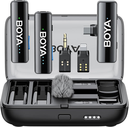 LINK 2 Wireless Lavalier Microphone for Iphone Camera Android, Mini Lapel Micophone Wireless, 48 Khz 24 Bit, 6Mm Mic, 1000Ft, 30H Use, Noise Cancelling, Clip on Mic Usb-C/Lightning/3.5Mm TRS