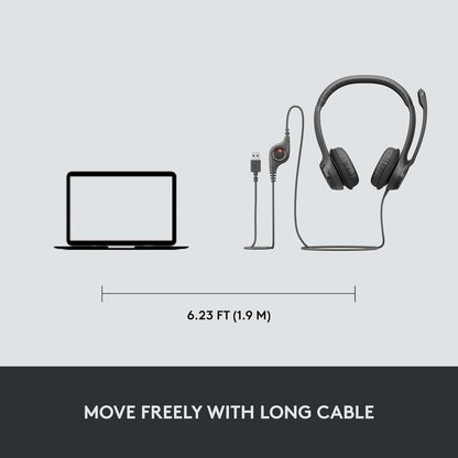 H390 Wired Headset for Pc/Laptop, Stereo Headphones with Noise Cancelling Microphone, USB-A, In-Line Controls for Video Meetings, Music, Gaming and beyond - Black