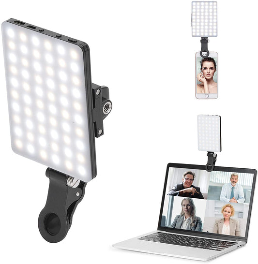 60 LED High Power Rechargeable Clip Fill Video Conference Light with Front & Back Clip, Adjusted 3 Light Modes for Phone, Iphone, Android, Ipad, Laptop, for Makeup, Tiktok, Selfie, Vlog