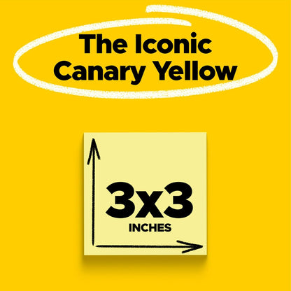 Notes, 3 in X 3 In, 18 Sticky Notes Pads, 100 Sheets per Pad, the Iconic Canary Yellow Note, School Supplies and Oﬃce Products