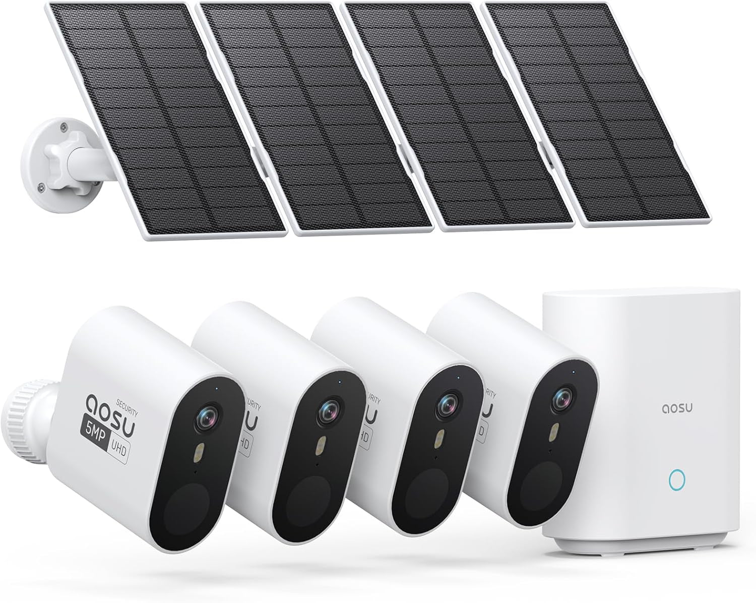 3K/5MP Solar Security Cameras Outdoor Wireless, Ultra HD Video Home Security System 4-Cam Kit with 166° Ultra Wide Angle, Cam-To-Cam Sync, Color Night Vision, Spotlight & Siren, No Monthly Fees